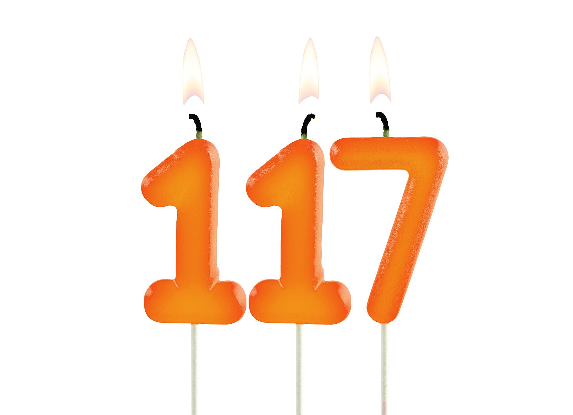 Orange candles with the numbers 117