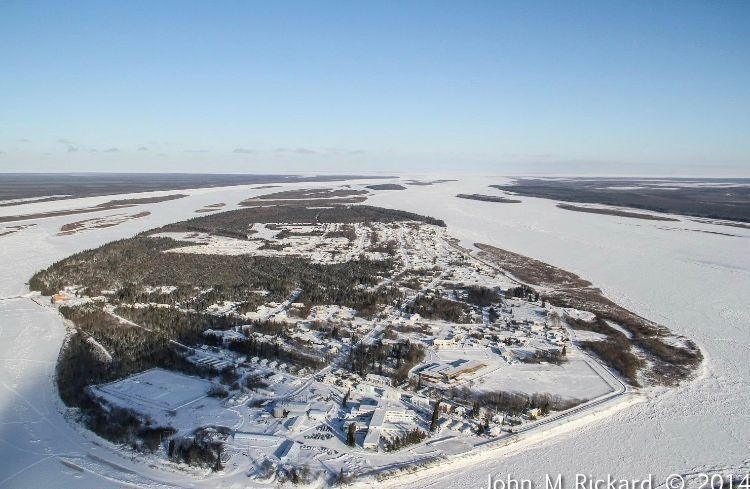 An aerial image of Moose Factory.