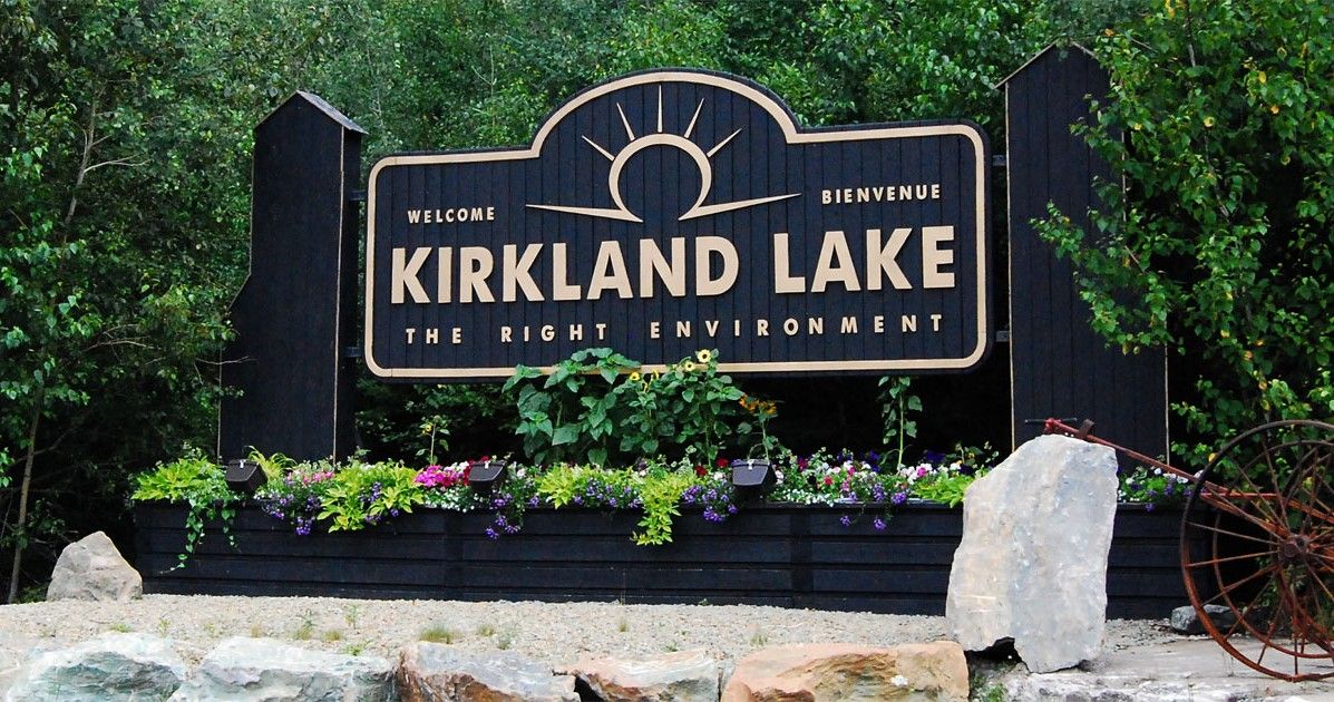 The Kirkland Lake town sign.
