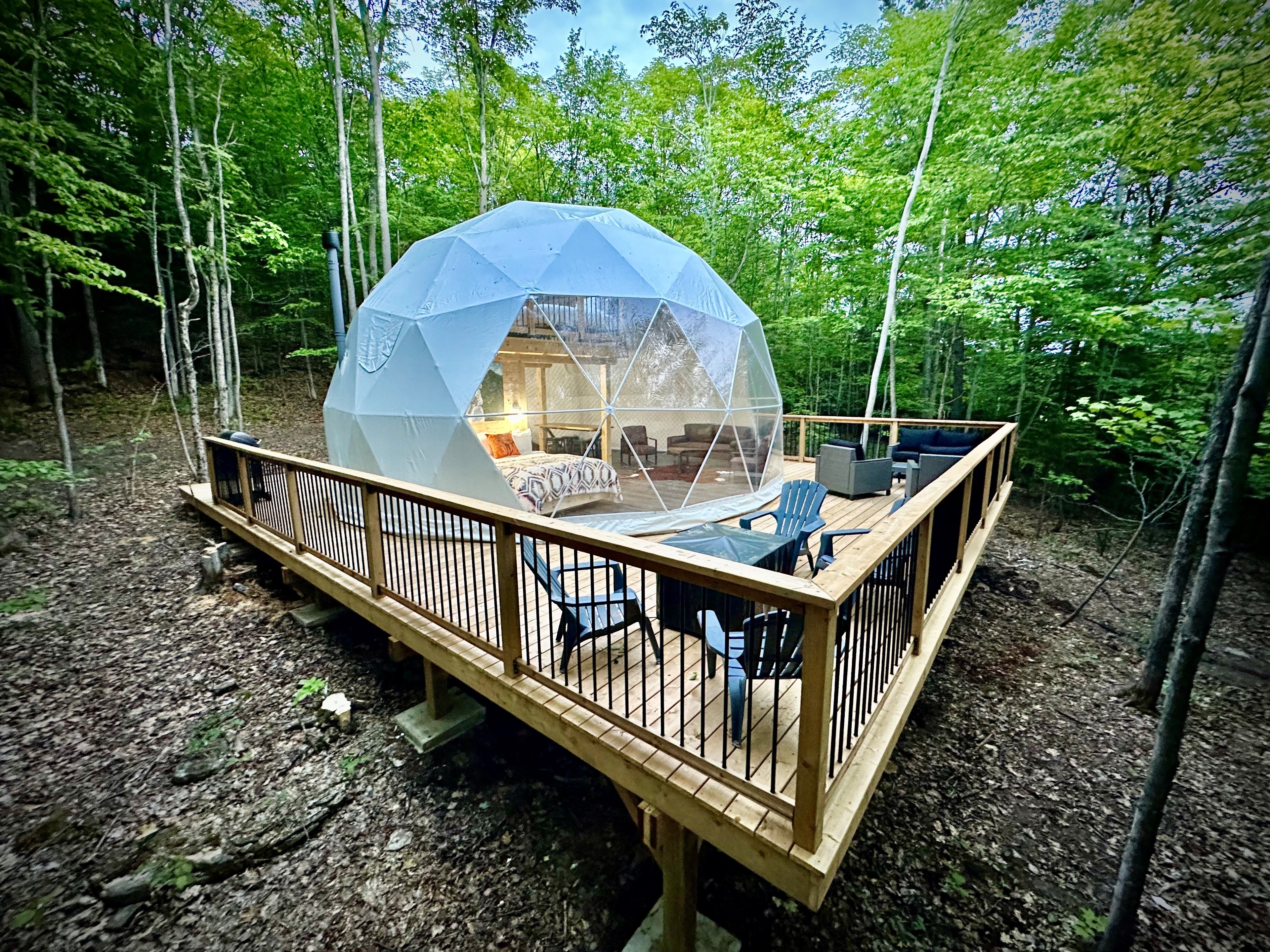 A glamping tent in Ontario, Canada.
